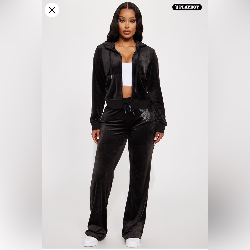 PLAYBOY Women's Black Velour Track Pants